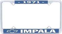 License Plate Frame, Die-Cast, Chrome/Blue, 1971 Impala Logo, Each