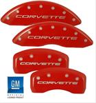 Brake Caliper Covers, Aluminum, Red Powdercoated, Corvette Logo, Chevy, Set of 4