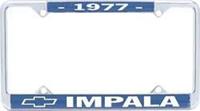 License Plate Frame, Steel, Chrome/Blue, 1977 Impala Logo, Each