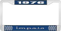 1976 IMPALA  BLUE AND CHROME LICENSE PLATE FRAME WITH WHITE LETTERING