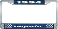 1994 IMPALA  BLUE AND CHROME LICENSE PLATE FRAME WITH WHITE LETTERING