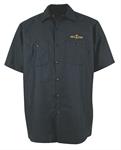 Work Shirt, Button Down, Cotton, Polyester, Pinstripped, Black, Men's Medium, Each