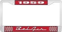 nummerplåtshållare, 1959 BEL AIR röd/krom , med vit text