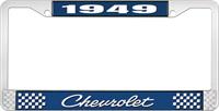 1949 CHEVROLET BLUE AND CHROME LICENSE PLATE FRAME WITH WHITE LETTERING