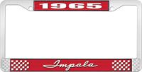1965 IMPALA RED AND CHROME LICENSE PLATE FRAME WITH WHITE LETTERING