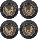 1982-92 Firebird - Wheel Center Cap Set - Flat Black w/ Late Gold Bird Logo w/o Metal Clips (4 pc)