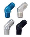 Fitting, Adapter, 45 Degree, Male -8 AN to Male 1/4 in. NPT, Aluminum, Clear Anodized, Each