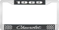 1969 CHEVROLET BLACK AND CHROME LICENSE PLATE FRAME WITH WHITE LETTERING