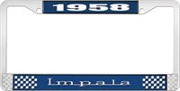 nummerplåtshållare, 1958  IMPALA blå/krom, med vit text