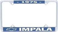 License Plate Frame, Steel, Chrome/Blue, 1975 Impala Logo, Each