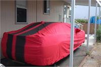 Carcover / bilpresenning / garageskydd, röd med svarta ränder