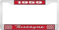 nummerplåtshållare, 1959 BISCAYNE röd/krom , med vit text