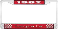 1982 IMPALA RED AND CHROME LICENSE PLATE FRAME WITH WHITE LETTERING