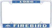 License Plate Frame, Steel, Chrome/Blue, 1986 Firebird Logo, Each