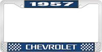 1957 CHEVROLET BLUE AND CHROME LICENSE PLATE FRAME WITH WHITE LETTERING