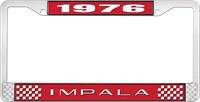 1976 IMPALA RED AND CHROME LICENSE PLATE FRAME WITH WHITE LETTERING