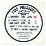 Tire Pressure Decal,1967
