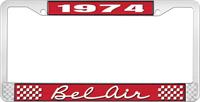1974 BEL AIR RED AND CHROME LICENSE PLATE FRAME WITH WHITE LETTERING
