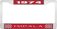 1974 IMPALA RED AND CHROME LICENSE PLATE FRAME WITH WHITE LETTERING