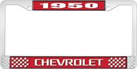 1950 CHEVROLET RED AND CHROME LICENSE PLATE FRAME WITH WHITE LETTERING