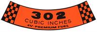decal air cleaner "302 CUBIC INCHES"