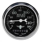 Speedometer, Wings, 0-160 mph, 3 3/8 in., Analog, Electrical, Black Face,