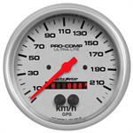 Gauges, Ultra-Lite GPS Speedometer, 0-225 kph, 5 in., Analog, Silver Face, Silver Bezel, Electrical