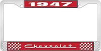 1947 CHEVROLET RED AND CHROME LICENSE PLATE FRAME WITH WHITE LETTERING
