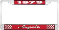 1979 IMPALA RED AND CHROME LICENSE PLATE FRAME WITH WHITE LETTERING