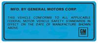 Decal, 69-74 GM, Interior, Vehicle Certification Kit