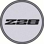 "R15 WHEEL CENTER CAP EMBLEM Z28 2-15/16"" BLACK LOGO/SILVER BACKGROUND"
