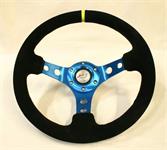 Steering Wheel in Black Suede 330mm with blue 3-spoke ( 80mm Deep )