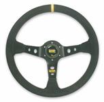 DISHED STEERING WHEEL CORSICA 330,BLACK IN SUEDE LEATHER WITH ANODIZED SPOKES