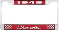 1949 CHEVROLET RED AND CHROME LICENSE PLATE FRAME WITH WHITE LETTERING