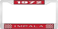 1972 IMPALA RED AND CHROME LICENSE PLATE FRAME WITH WHITE LETTERING