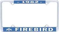 License Plate Frame, Steel, Chrome/Blue, 1982 Firebird Logo, Each