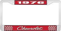 1976 CHEVROLET RED  AND CHROME LICENSE PLATE FRAME  WITH WHITE LETTERING