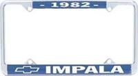 License Plate Frame, Steel, Chrome/Blue, 1982 Impala Logo, Each