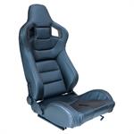 Sport seat 'RK' - Black Synthetic leather + SIlver stitching - Dual-side reclinable back-rest - incl. slides