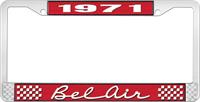 nummerplåtshållare, 1971 BEL AIR röd/krom , med vit text