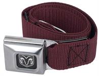 Maroon Nylon Belt With Dodge Logo Seat Belt Style Buckle