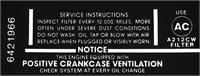 AIR CLEANER SERVICE INSTRUCTIONS DECAL 327/275hp