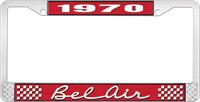 nummerplåtshållare, 1970 BEL AIR röd/krom , med vit text