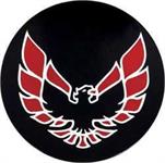 emblem till centrumkåa, 2,125" diameter,  svart med röd loga