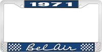 nummerplåtshållare, 1971 BEL AIR  blå/krom, med vit text