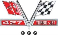 Emblem, Fender, 427 Turbo-Jet Logo, Chrome/Red, Chevy, Each