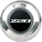 Center Cap, Flat Style, Snap-on, Steel, Chrome, Z28 Black Emblem, Chevy, Z28 5-spoke Steel Wheels Only, Each