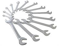 Wrenches, Angle Head, Metric, Open Ends, Carbon Steel, Polished, Set of 14
