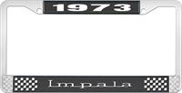 1973 IMPALA BLACK AND CHROME LICENSE PLATE FRAME WITH WHITE LETTERING