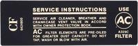 AIR CLEANER SERVICE INSTRUCTIONS DECAL 307/200hp